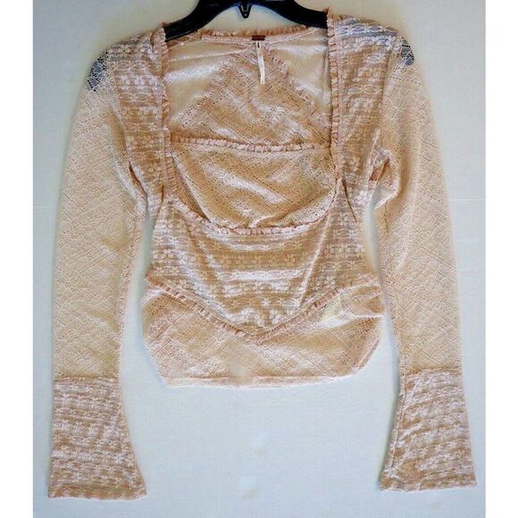 Free People OB1656955 Women's Sz S Cream L/S Lace My Party Top Blouse - Picture 5 of 8